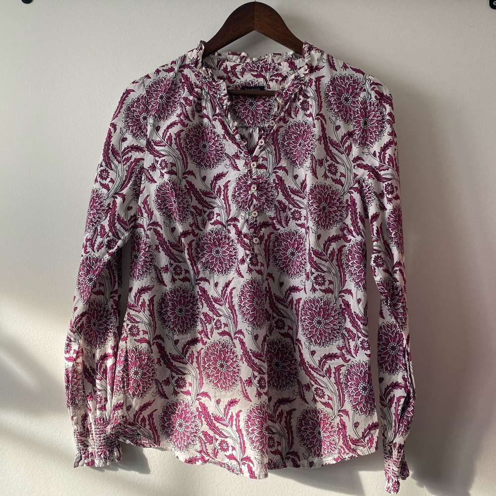 Chrysanthemum Trellis Ruffle Trim Top